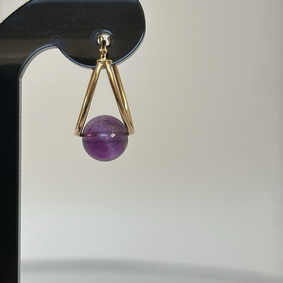 14k real solid gold AMETHYST  Hoops earrings - Picture 5 of 8